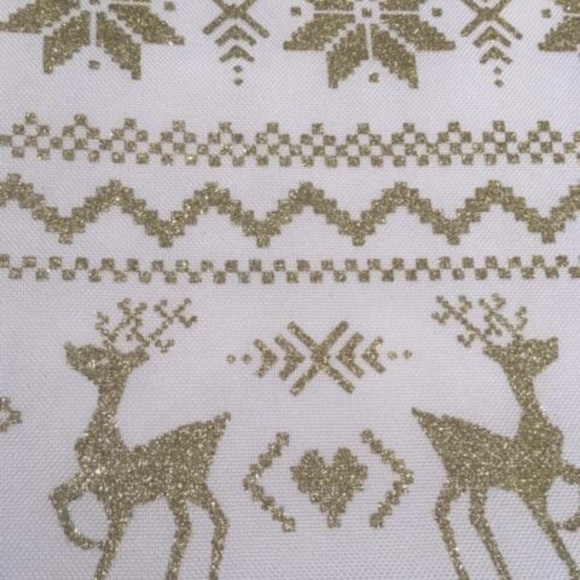 Table Runner 14" x 72" White Gold Glitter Nordic Reindeer Snowflake Christmas - Picture 2 of 5